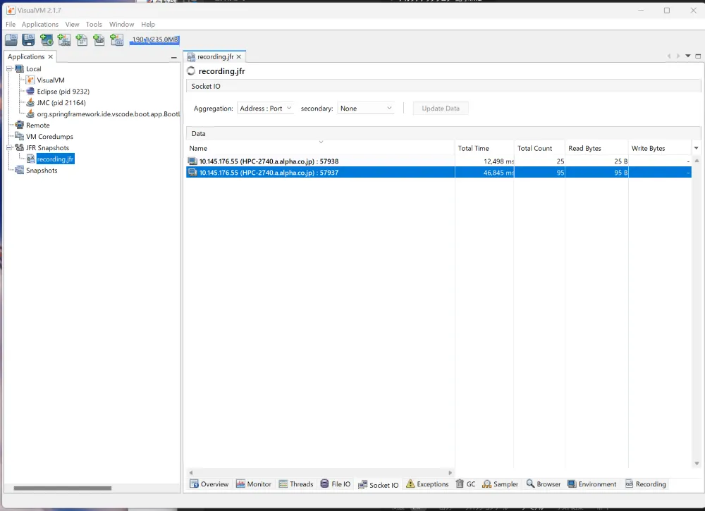 VisualVMでJFRを開く